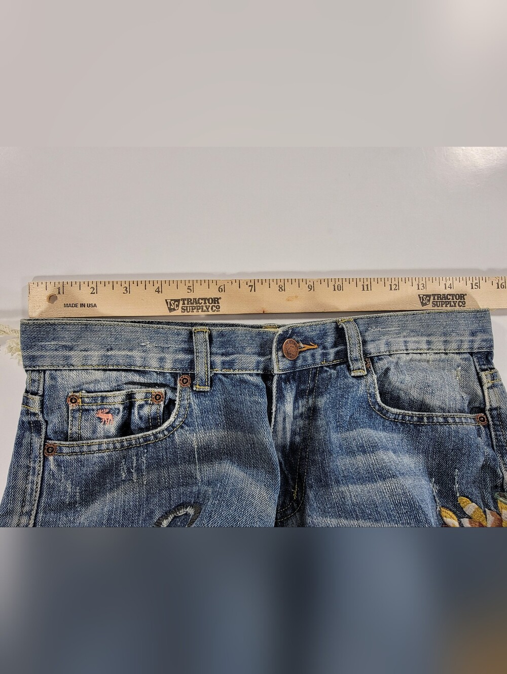 Vintage Y2K 90s Abercrombie & Fitch Flare Jeans 6 Womens Floral Embroidered NEW - Picture 16 of 16